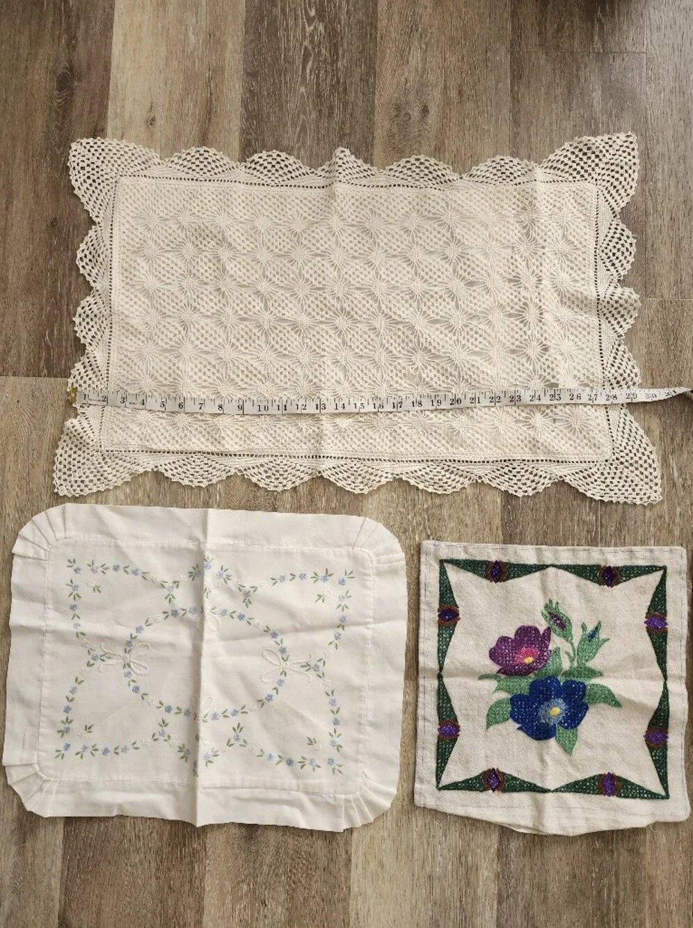 Vintage Lot of 3 Pillow Covers Pauline Denham Crochet Embroidery